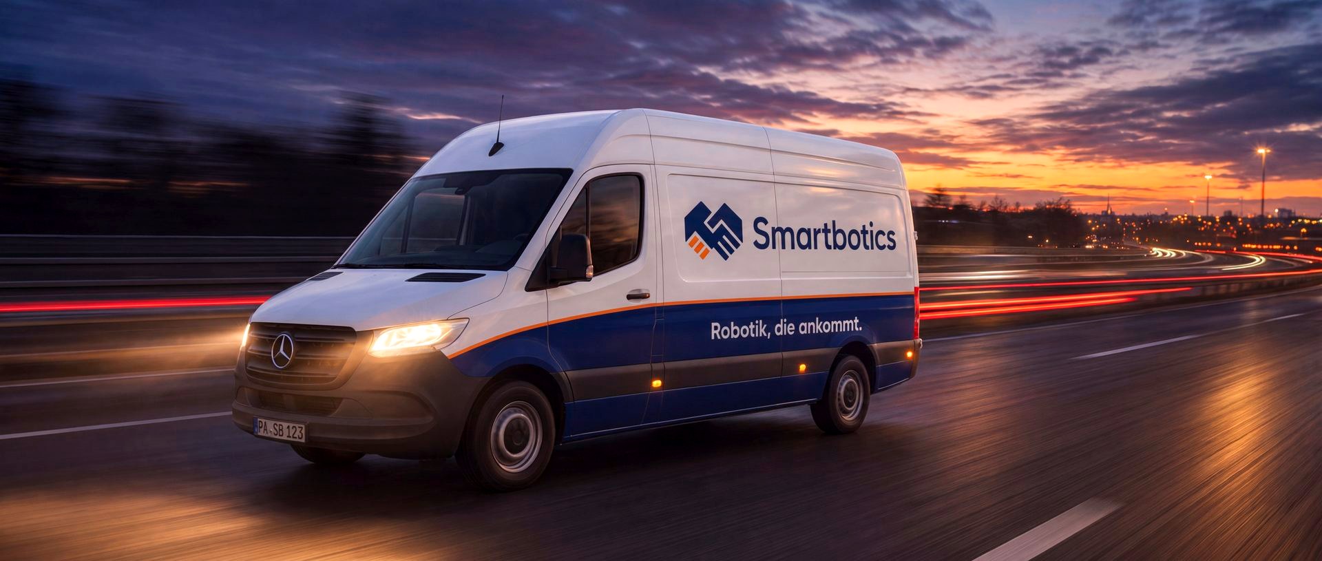 Smartbotics Servicefahrzeug auf der Autobahn – Robotik, die ankommt.